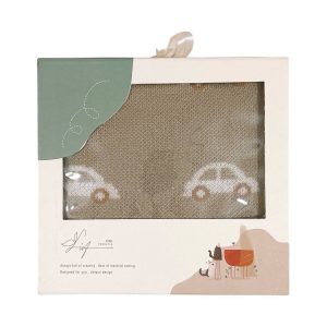 پتو بافت کلاهدار طرح ماشین  کرم  lisa